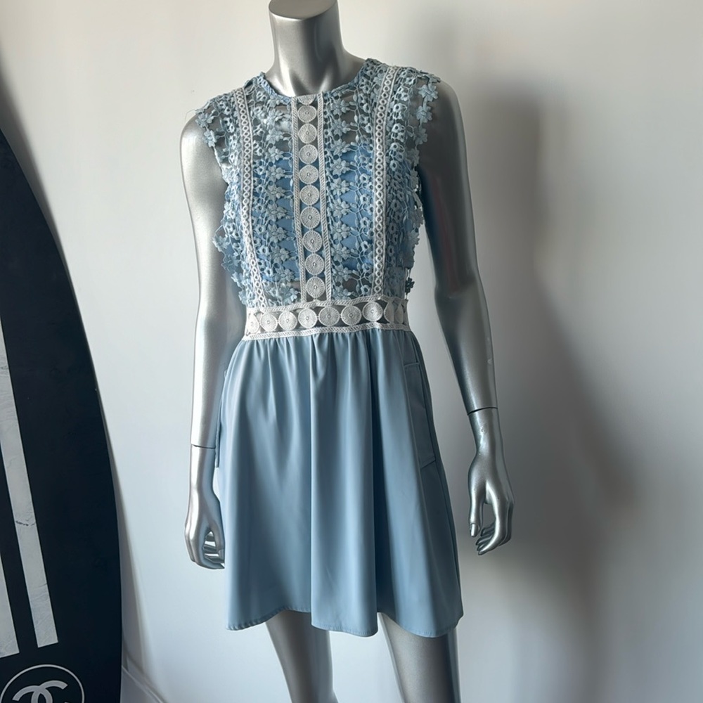 Baby blue flouncy lace dress